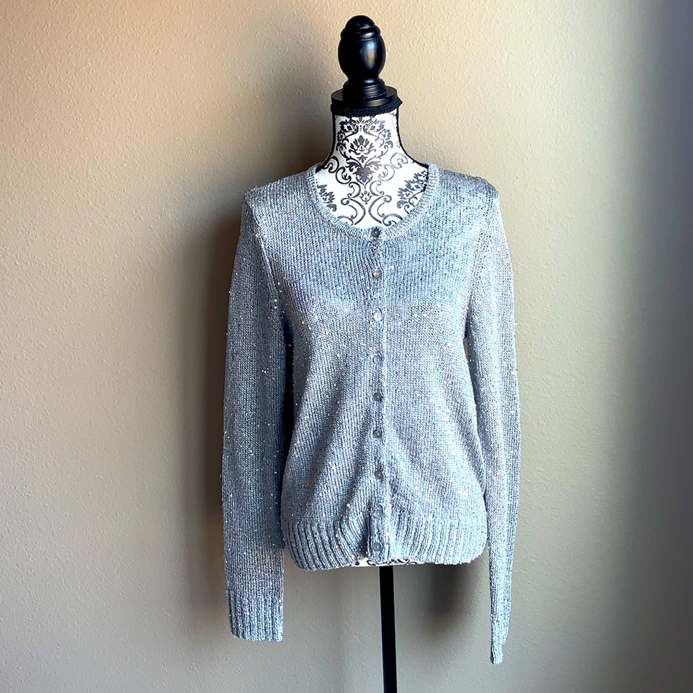 Cremieux Silver Long Sleeve Buttoned Cardigan *2 for $5*